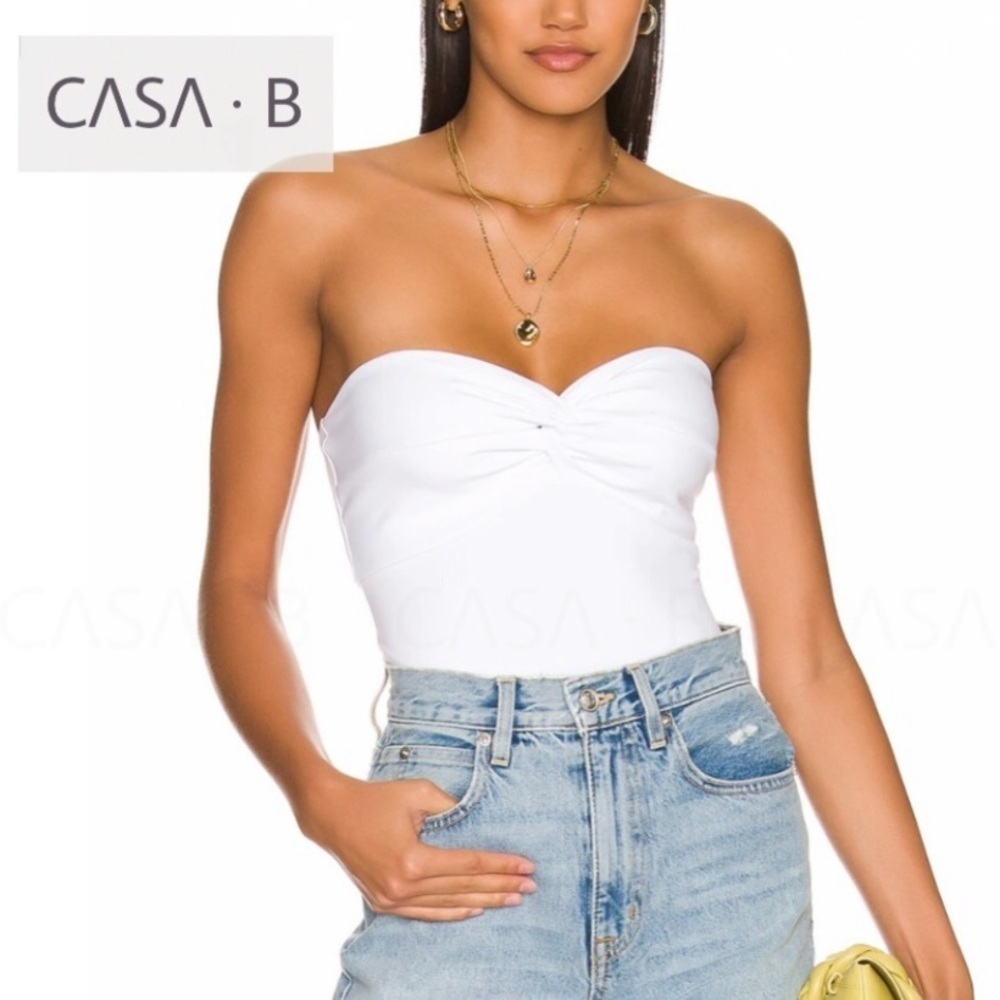 NEW to CASA B | Renee Strapless Twist Front Knit Bandeau Top in White